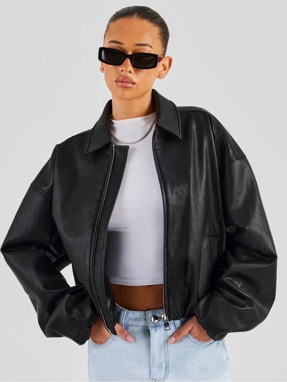 Cernucci Oversized PU Bomber Jacket Black XS NWT